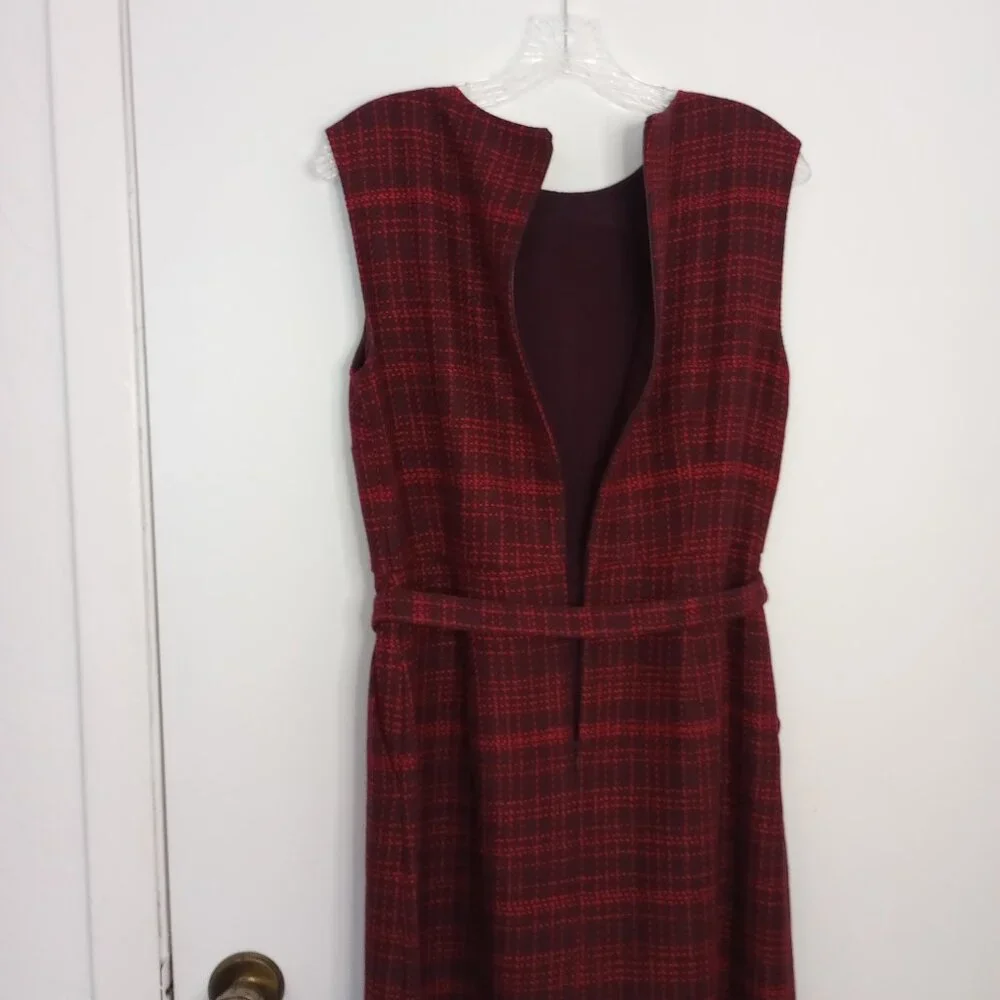 Ann Taylor Belted Tweed Career Sheath Dress In Plum Rose - Picture 9 of 10